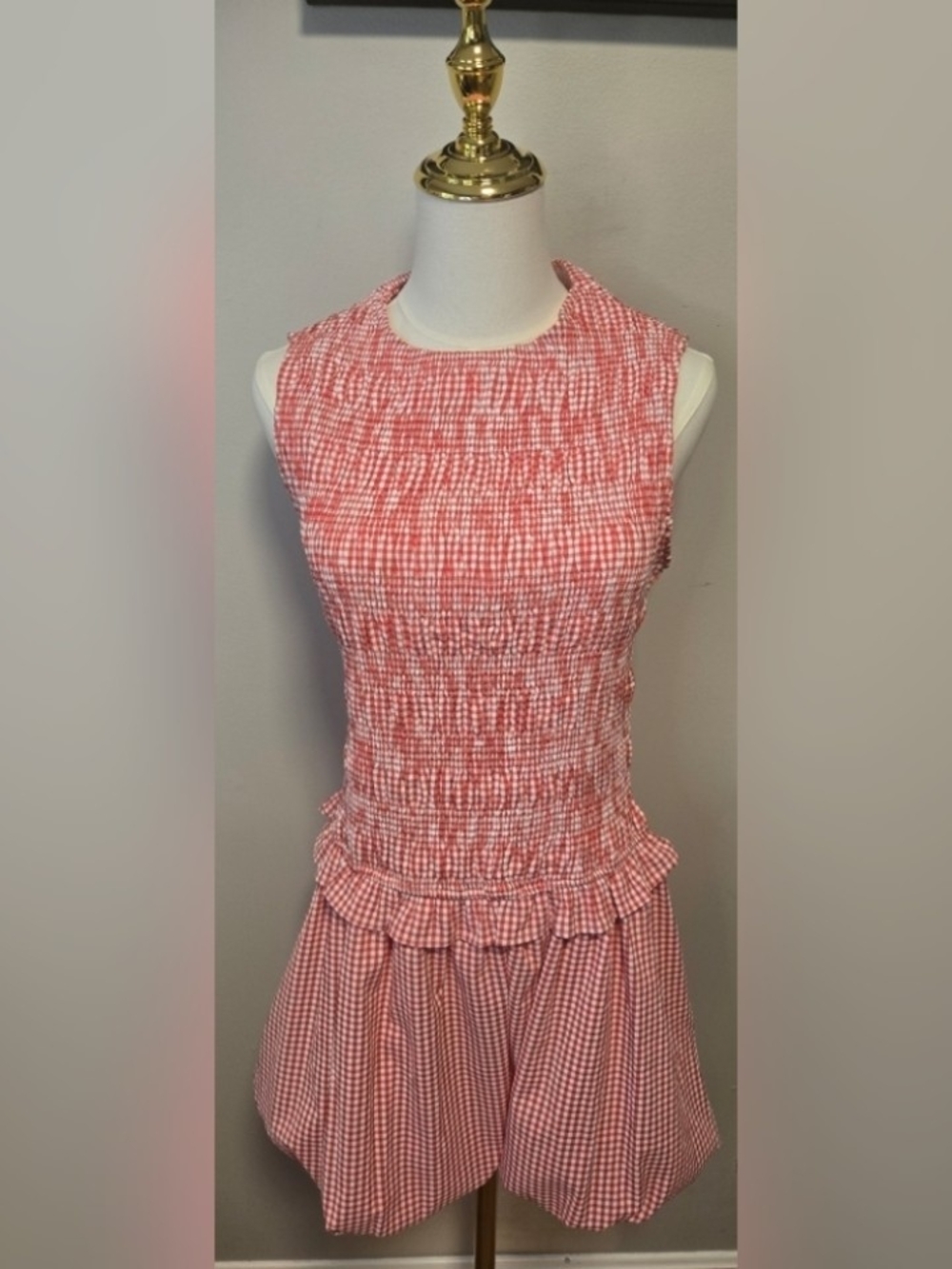 Vici Lillianne Gingham Smocked Sleeveless Mini Dress Large 🌞 - Picture 6 of 8
